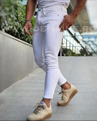 Blugi barbati conici albi B3340